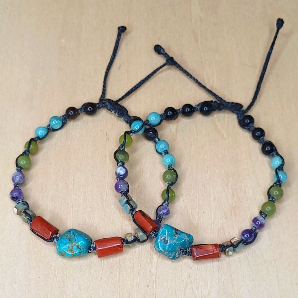Handmade Anklet/bracelet Macrame Waterproof Adjustable Natural Stones S/M/L/XL